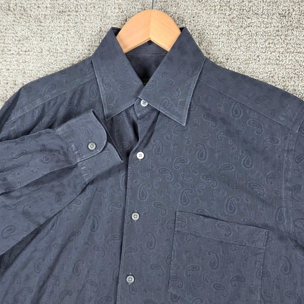 Ermenegildo Zegna Mens Medium Black Paisley Cotton Jacquard Long Sleeve Shirt